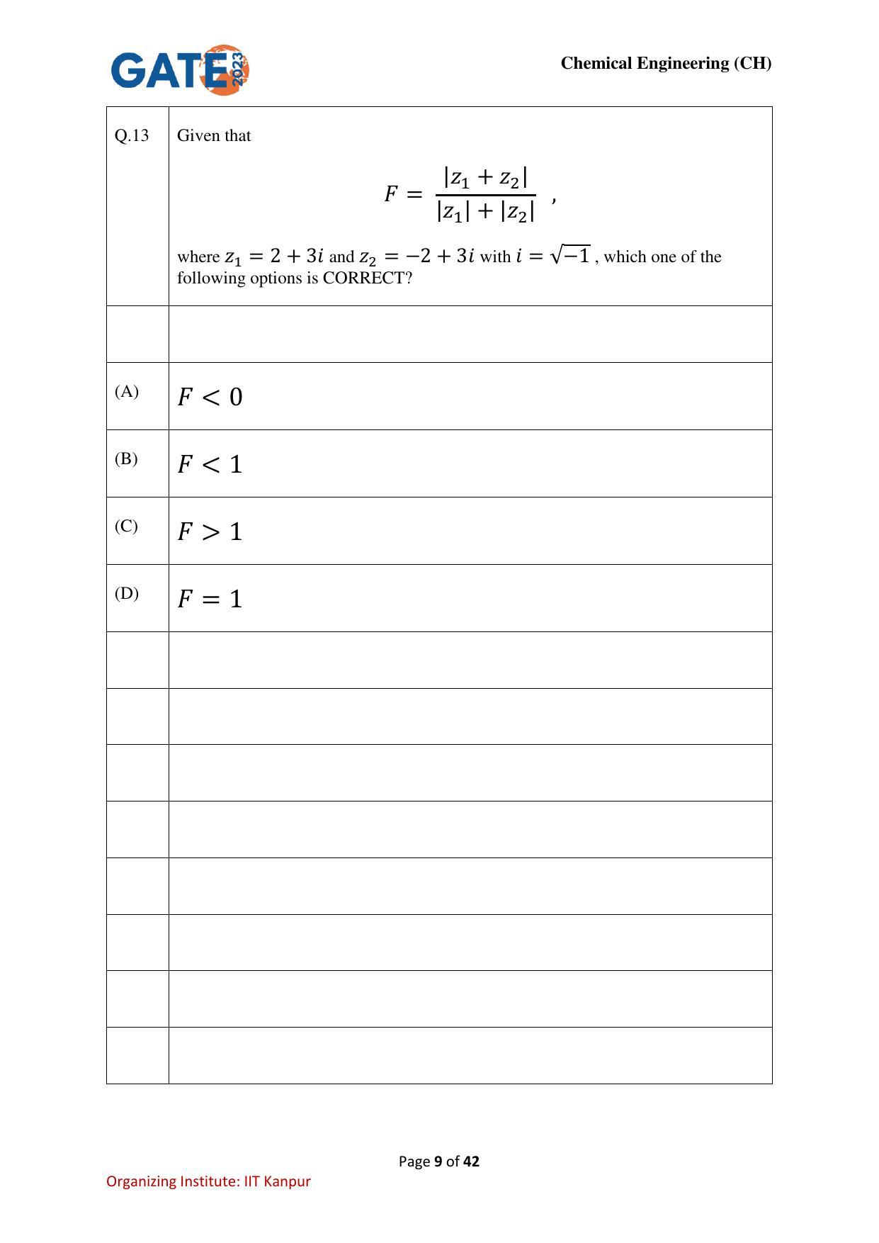 GATE 2023 Chemical Engineering (CH) Question Paper - Page 9