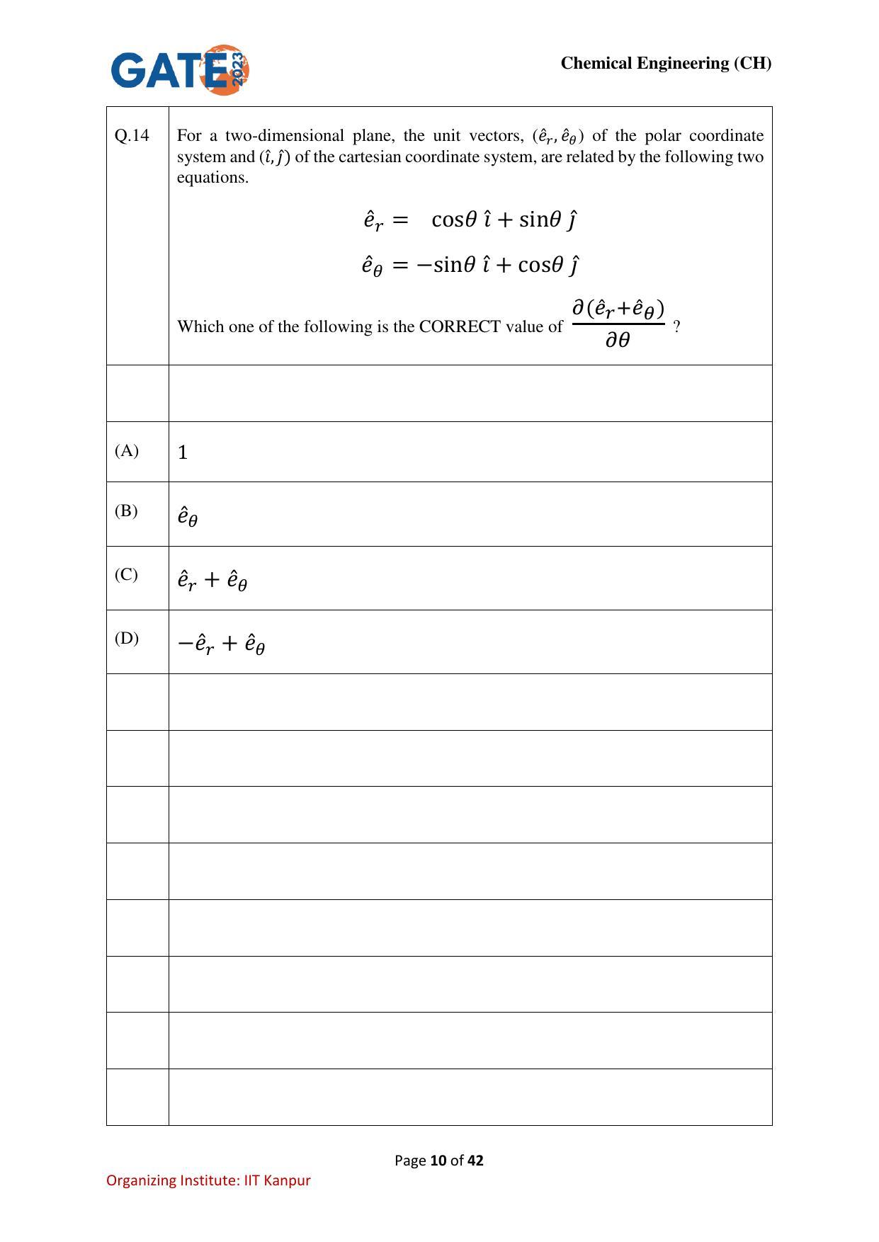 GATE 2023 Chemical Engineering (CH) Question Paper - Page 10