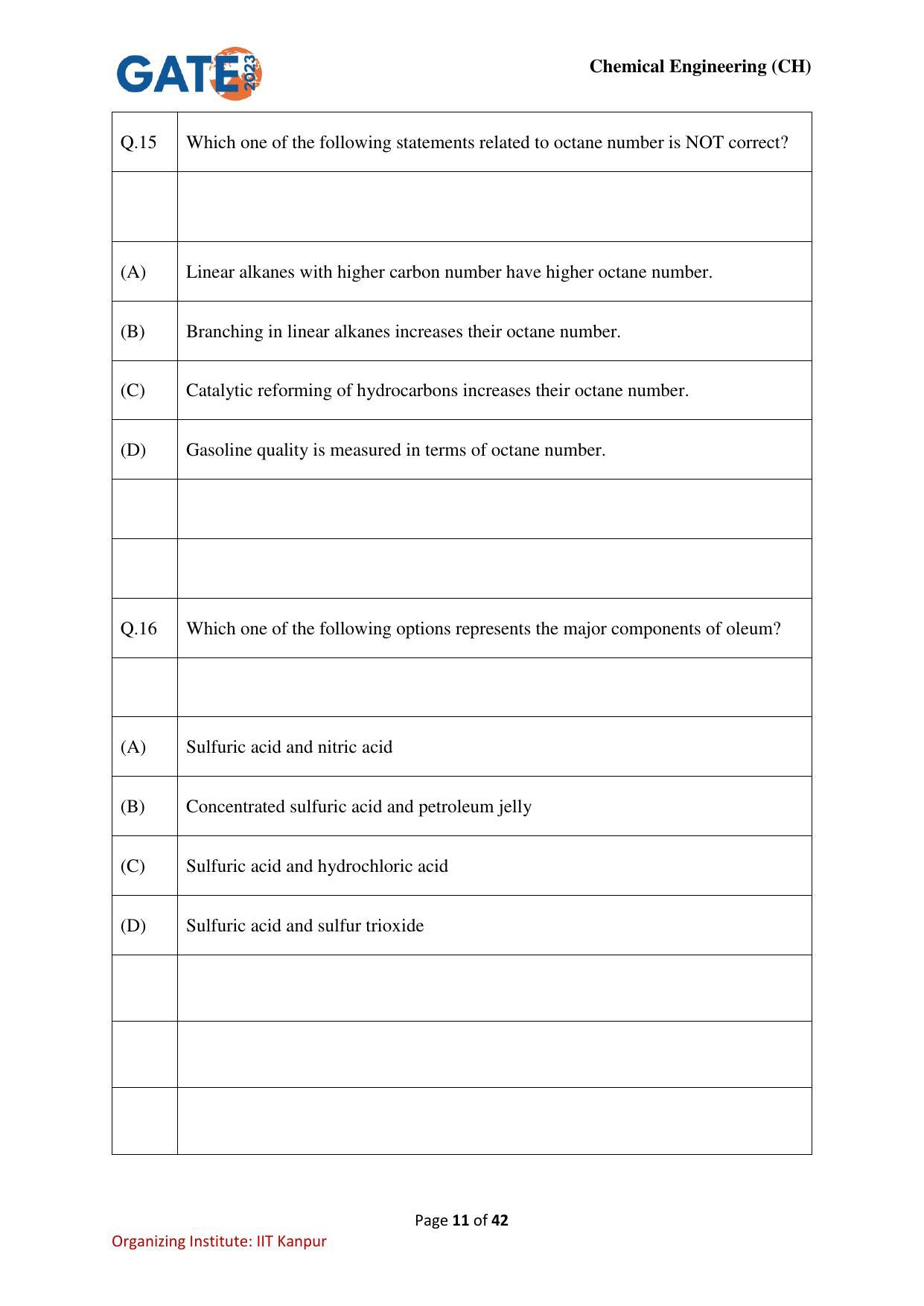 GATE 2023 Chemical Engineering (CH) Question Paper - Page 11