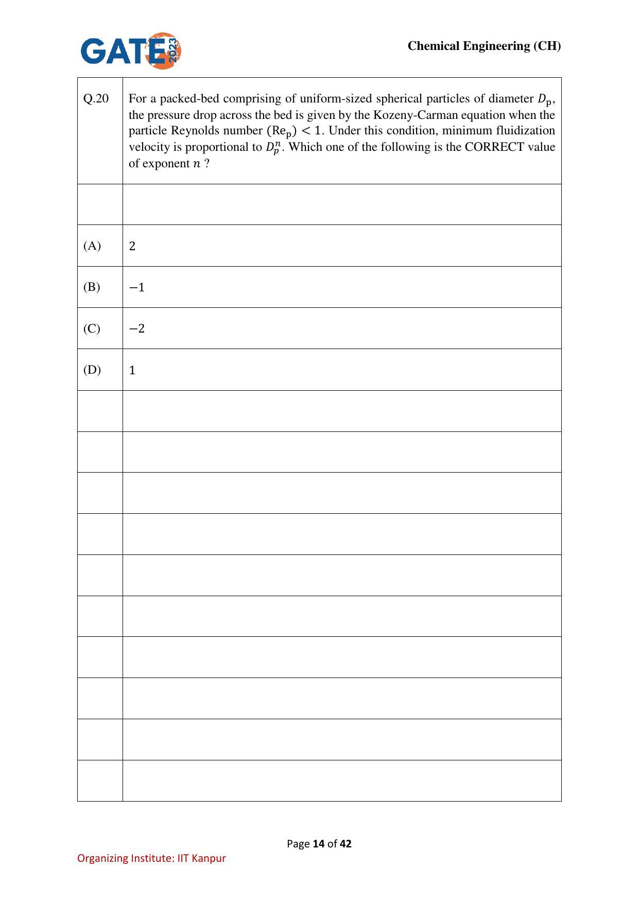 GATE 2023 Chemical Engineering (CH) Question Paper - Page 14