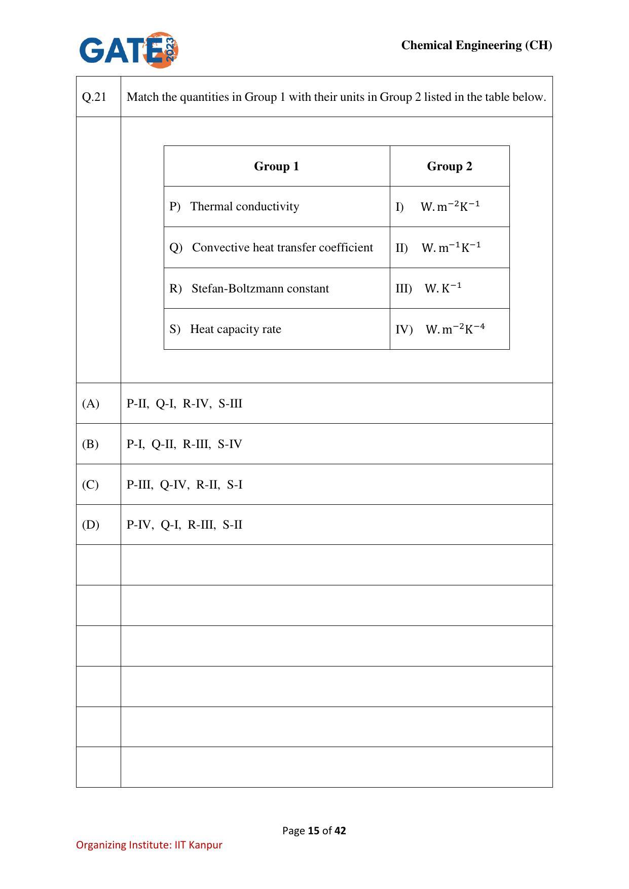 GATE 2023 Chemical Engineering (CH) Question Paper - Page 15