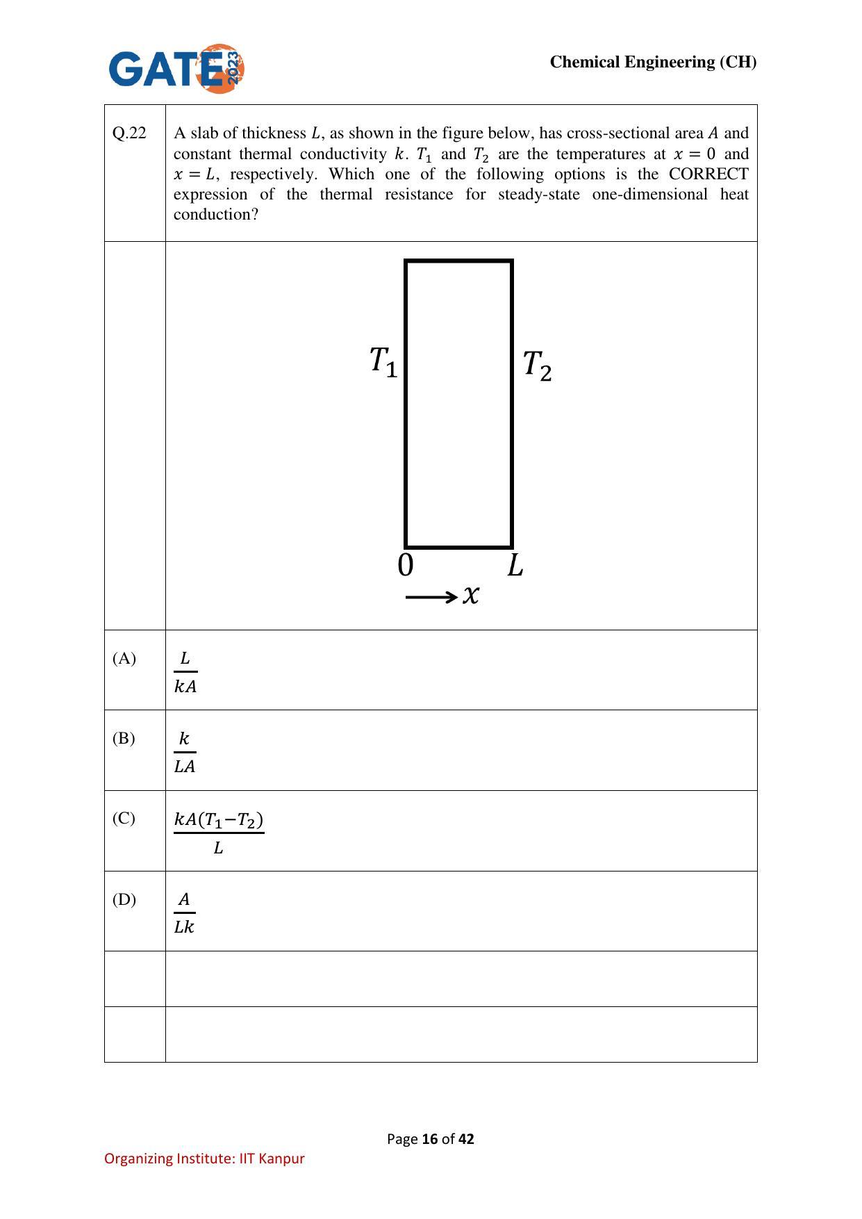 GATE 2023 Chemical Engineering (CH) Question Paper - Page 16