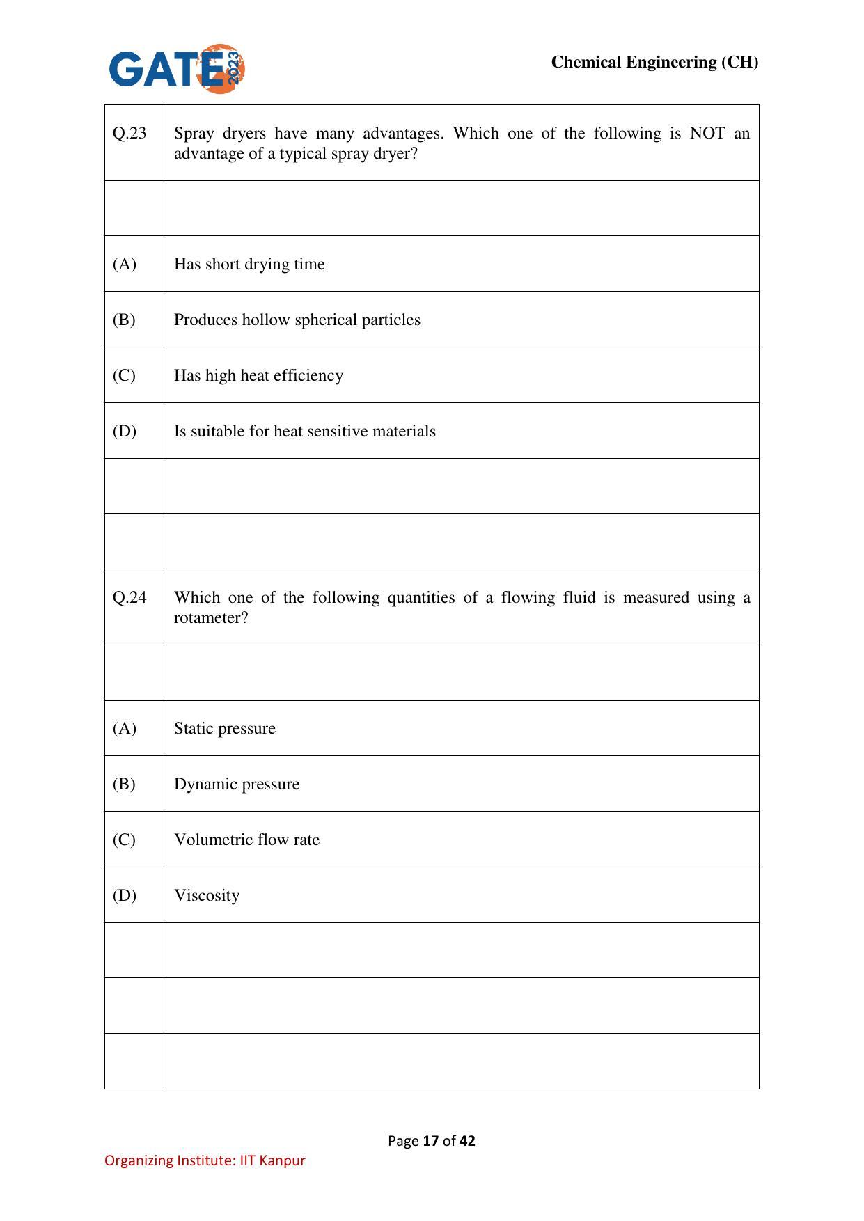 GATE 2023 Chemical Engineering (CH) Question Paper - Page 17