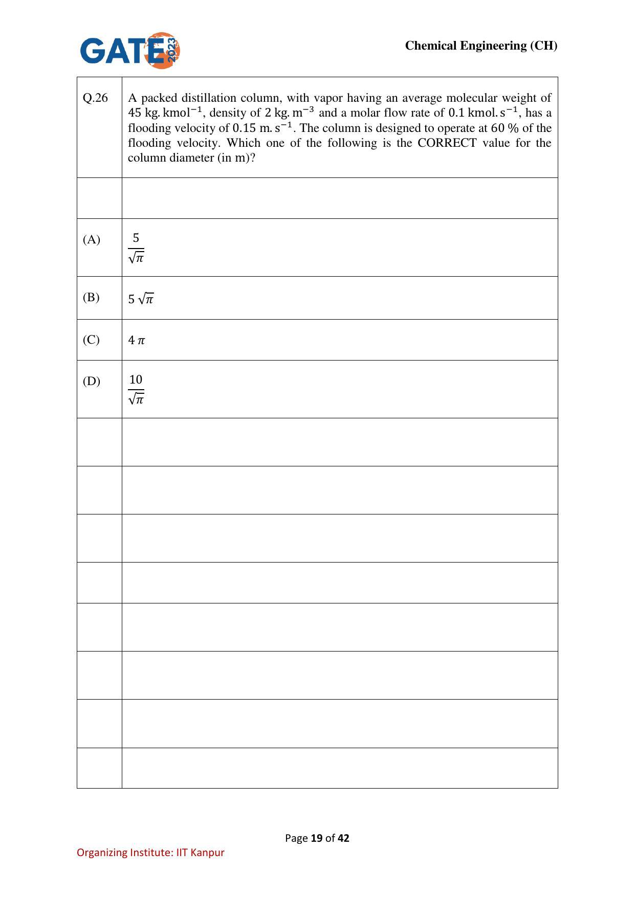 GATE 2023 Chemical Engineering (CH) Question Paper - Page 19