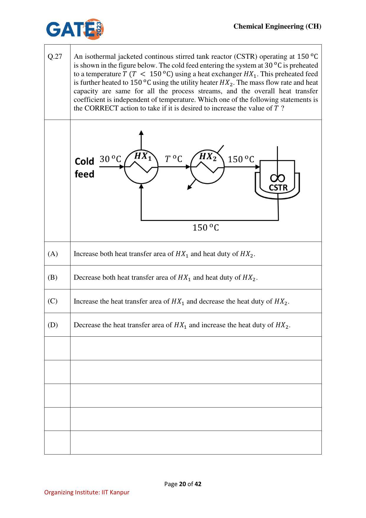 GATE 2023 Chemical Engineering (CH) Question Paper - Page 20