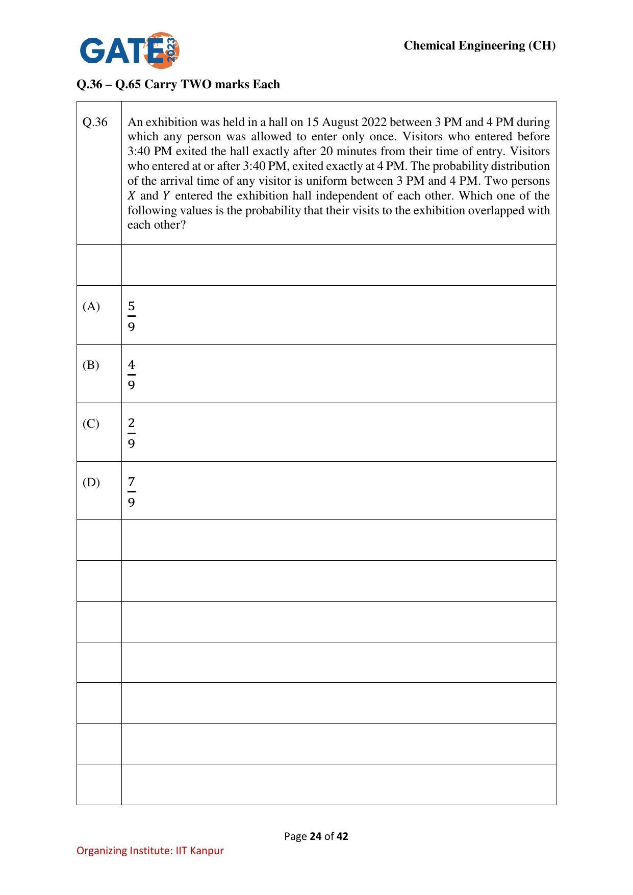 GATE 2023 Chemical Engineering (CH) Question Paper - Page 24
