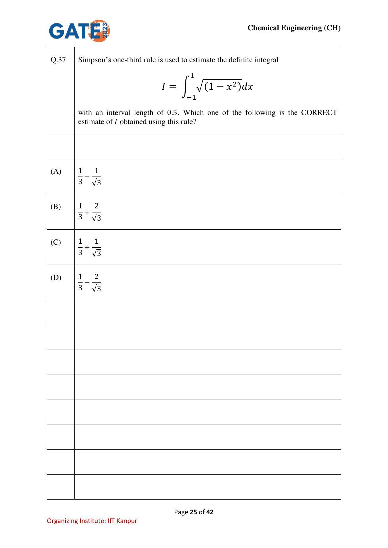 GATE 2023 Chemical Engineering (CH) Question Paper - Page 25