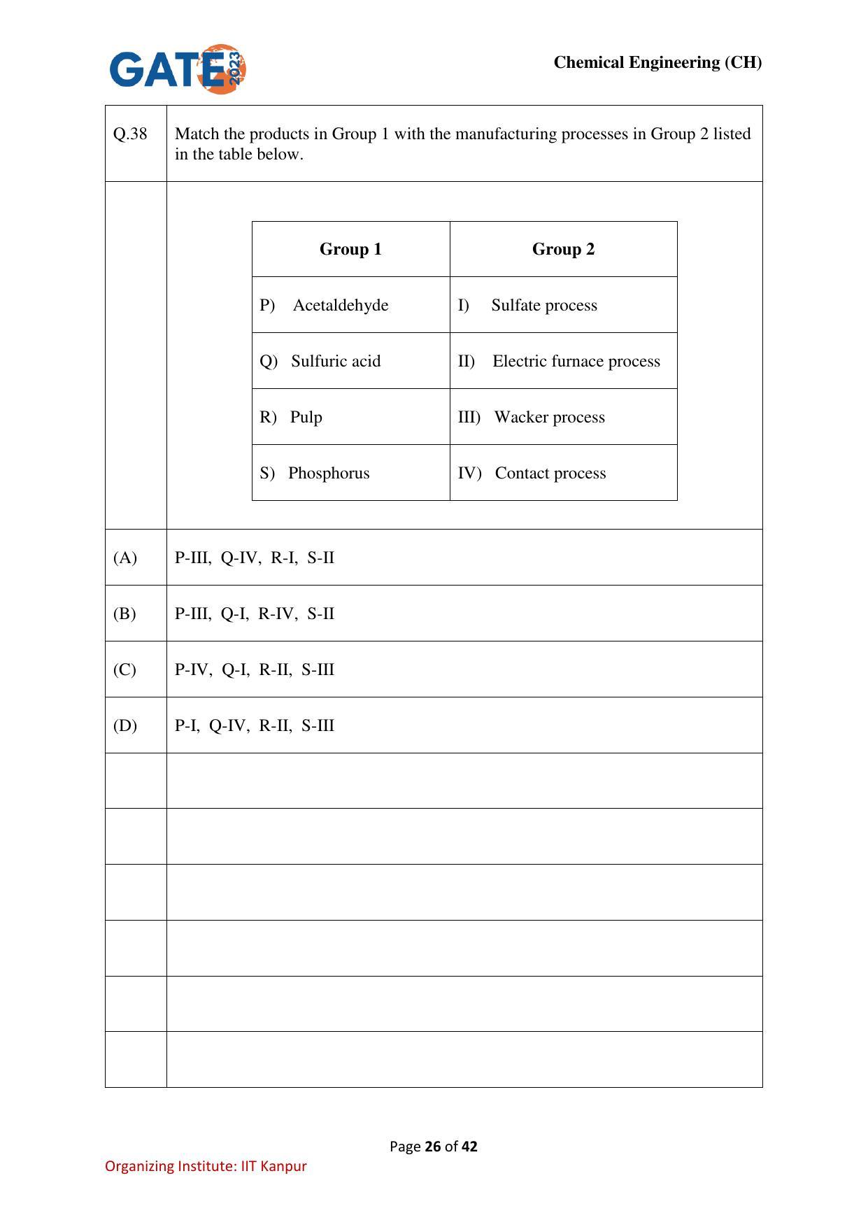 GATE 2023 Chemical Engineering (CH) Question Paper - Page 26