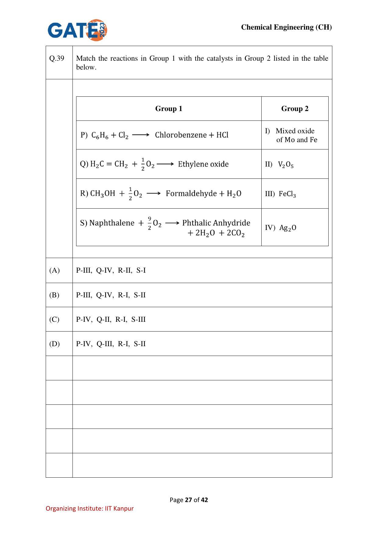 GATE 2023 Chemical Engineering (CH) Question Paper - Page 27
