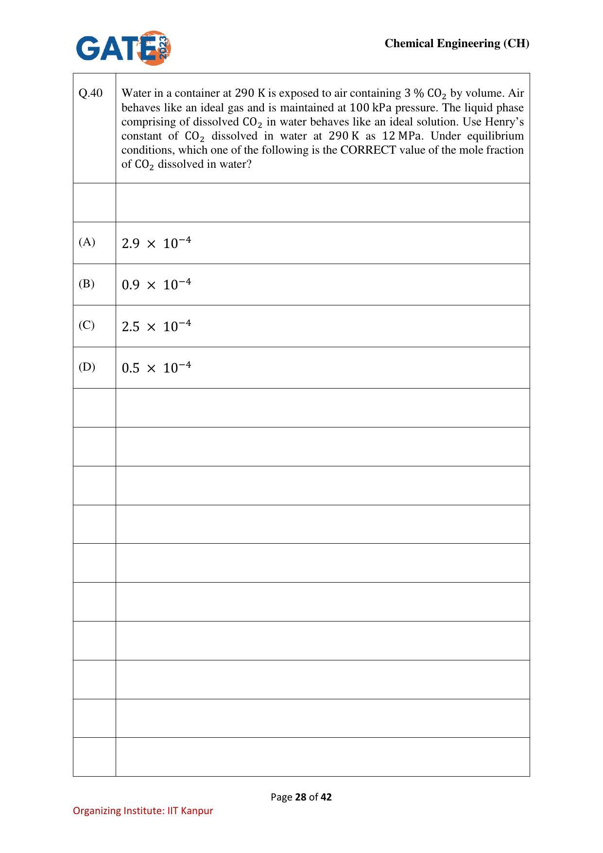 GATE 2023 Chemical Engineering (CH) Question Paper - Page 28