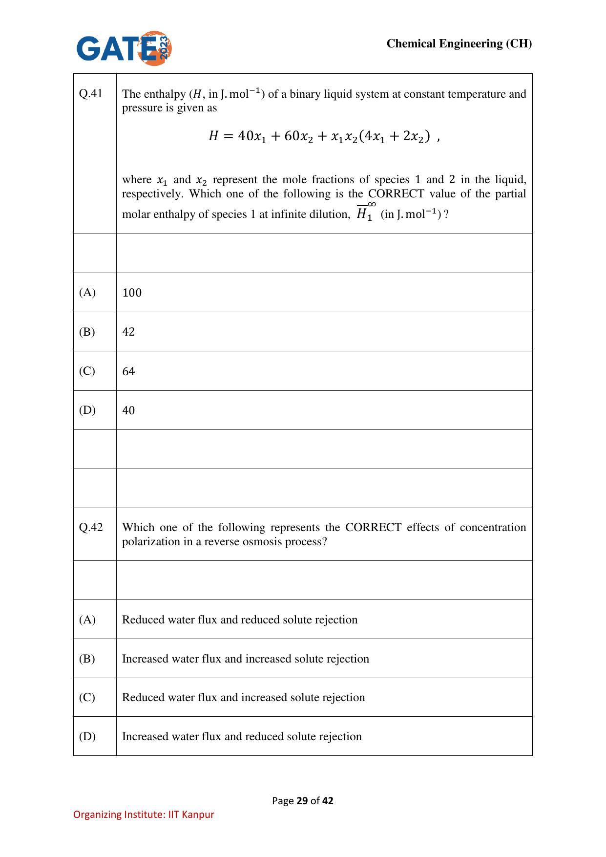GATE 2023 Chemical Engineering (CH) Question Paper - Page 29