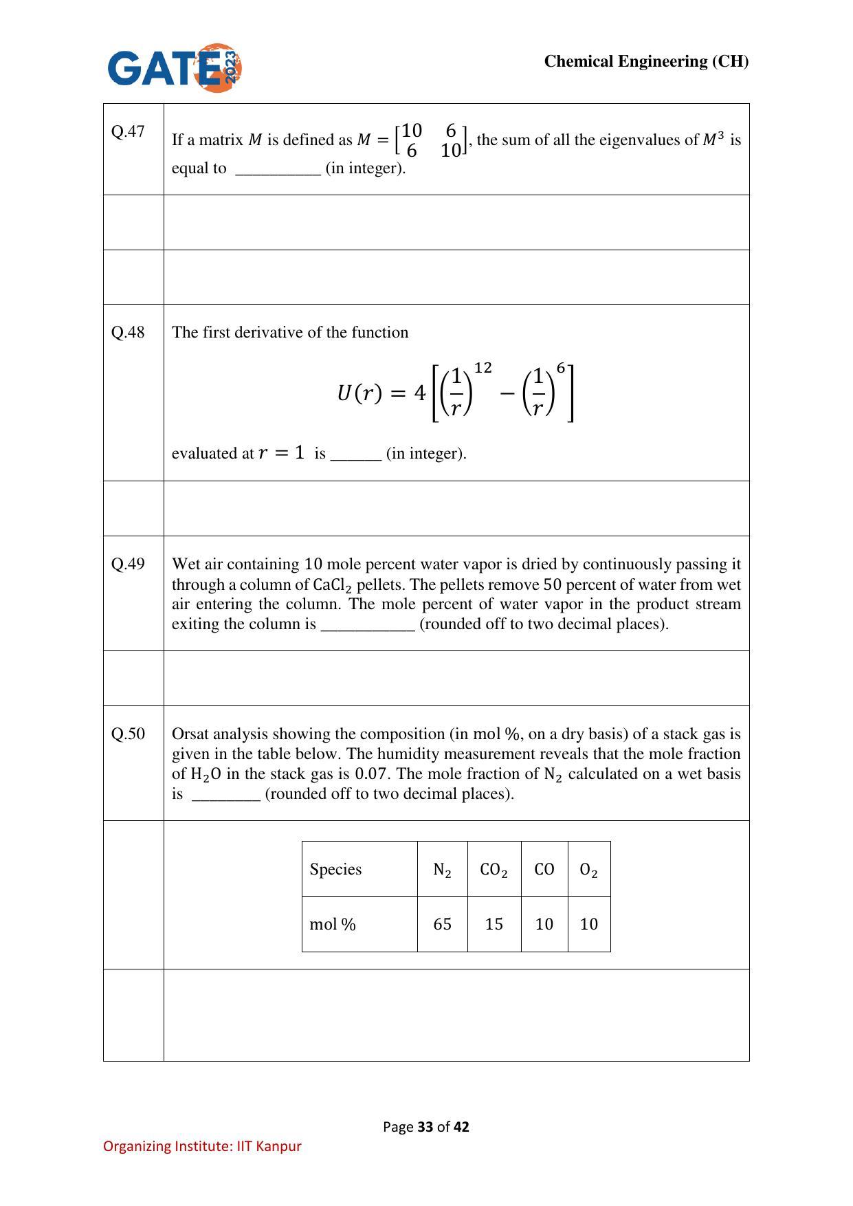 GATE 2023 Chemical Engineering (CH) Question Paper - Page 33