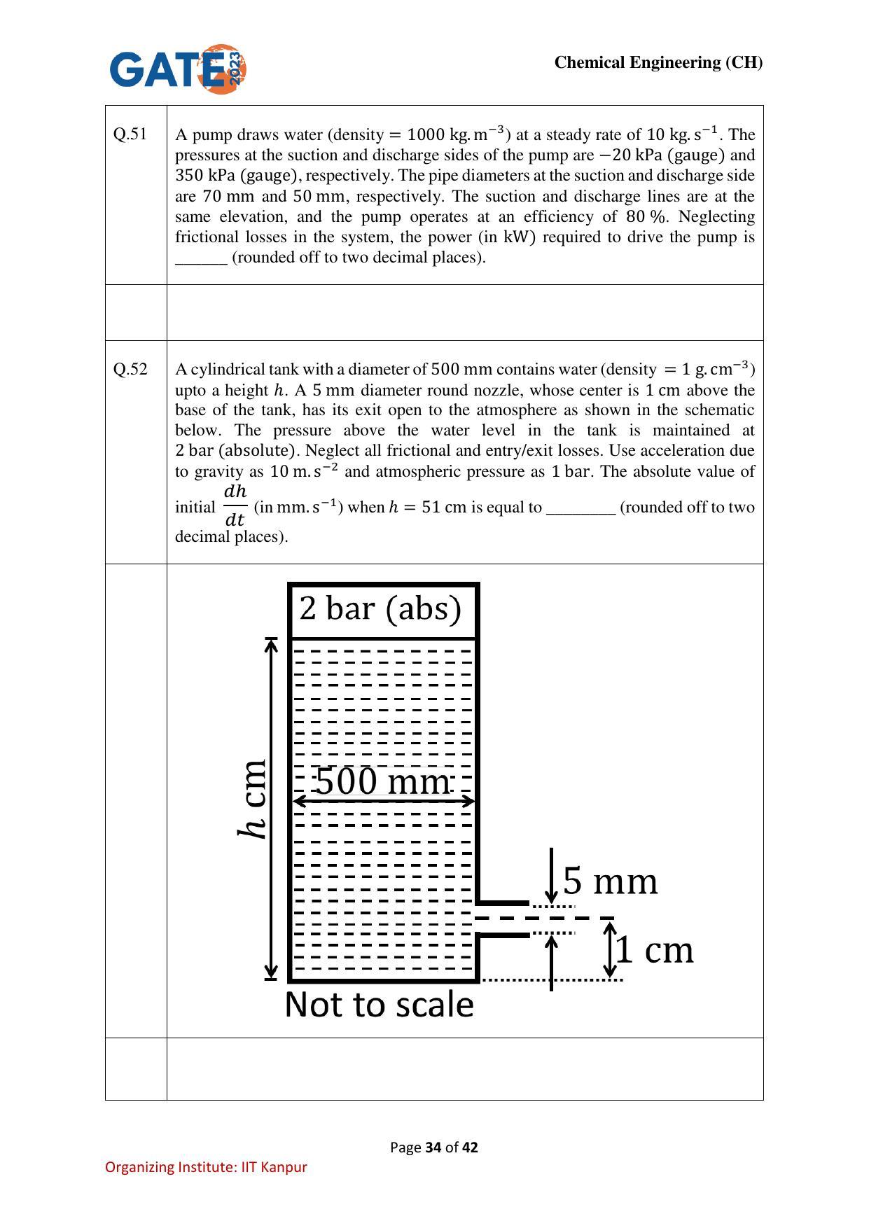 GATE 2023 Chemical Engineering (CH) Question Paper - Page 34