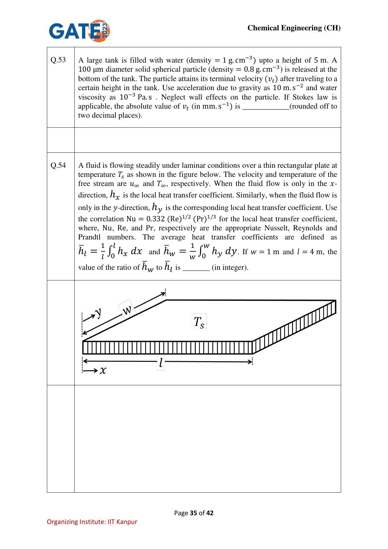 GATE 2023 Chemical Engineering (CH) Question Paper - Page 35