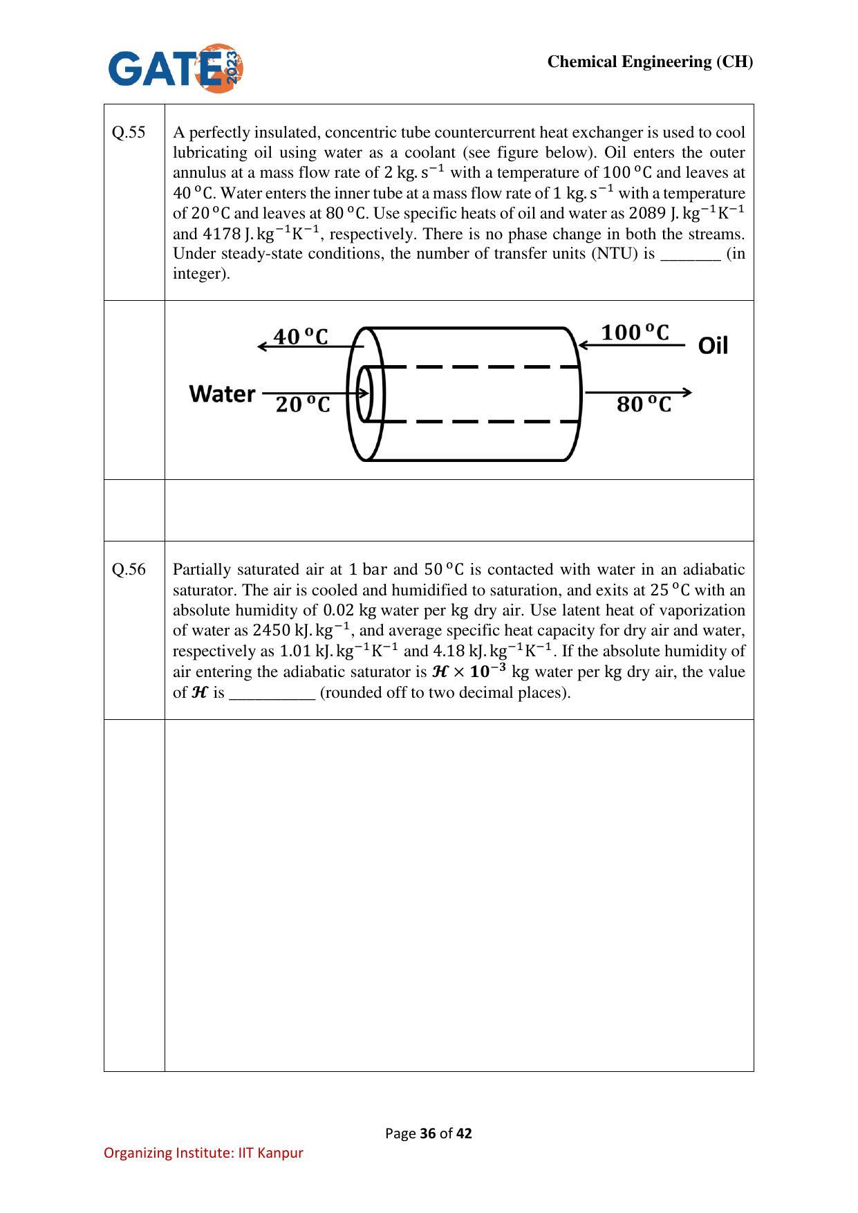 GATE 2023 Chemical Engineering (CH) Question Paper - Page 36