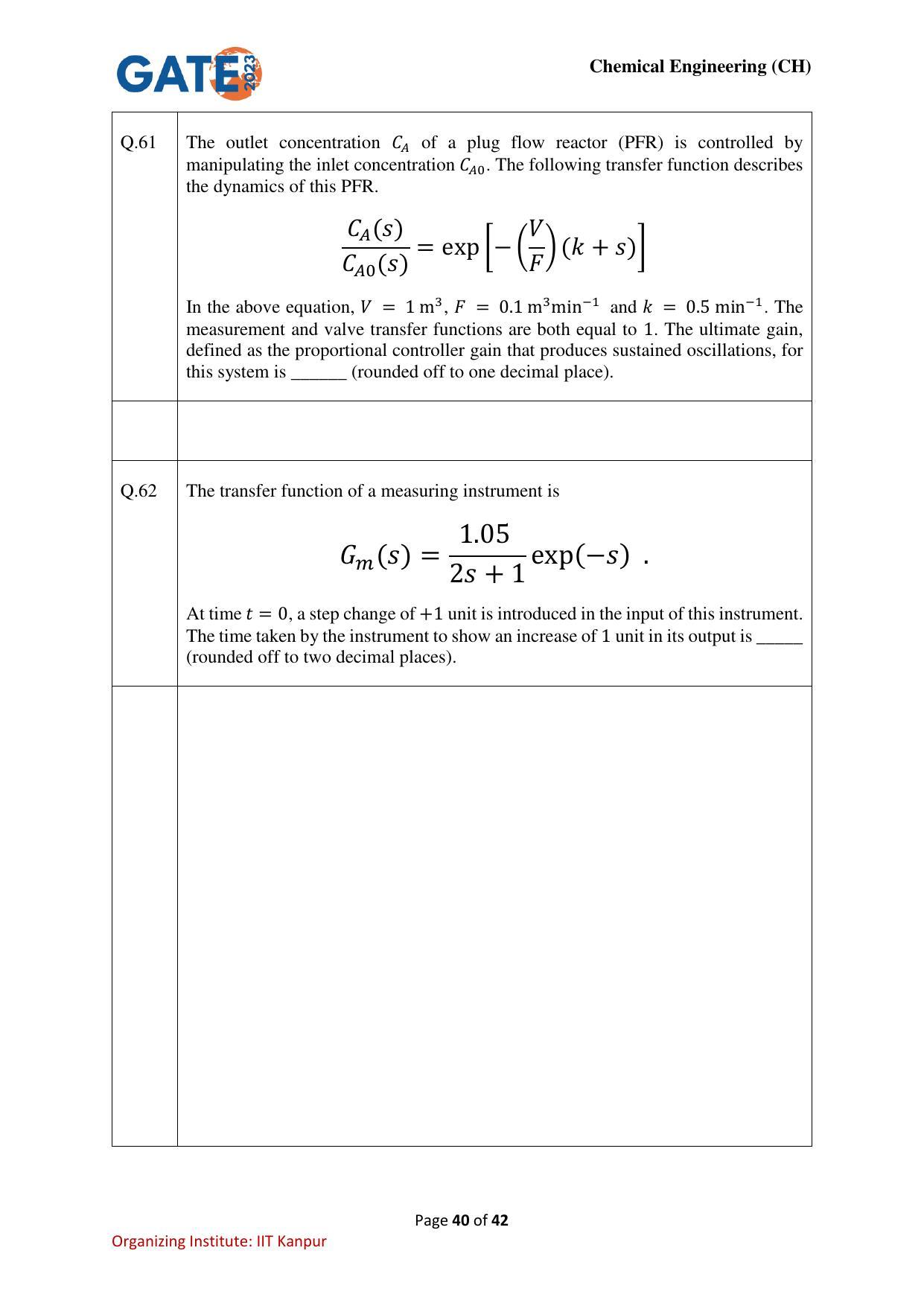 GATE 2023 Chemical Engineering (CH) Question Paper - Page 40