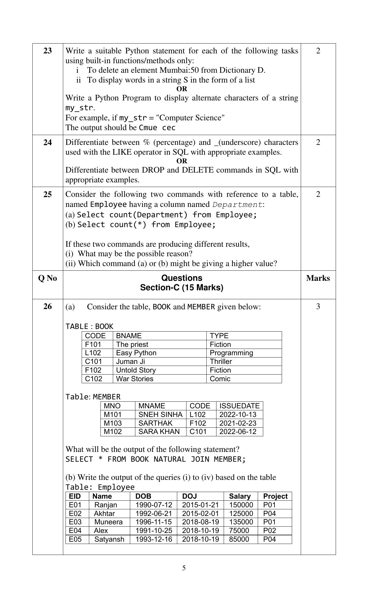 CBSE Class 12 Computer Science SET 1 Practice Questions 2023-24 - Page 5