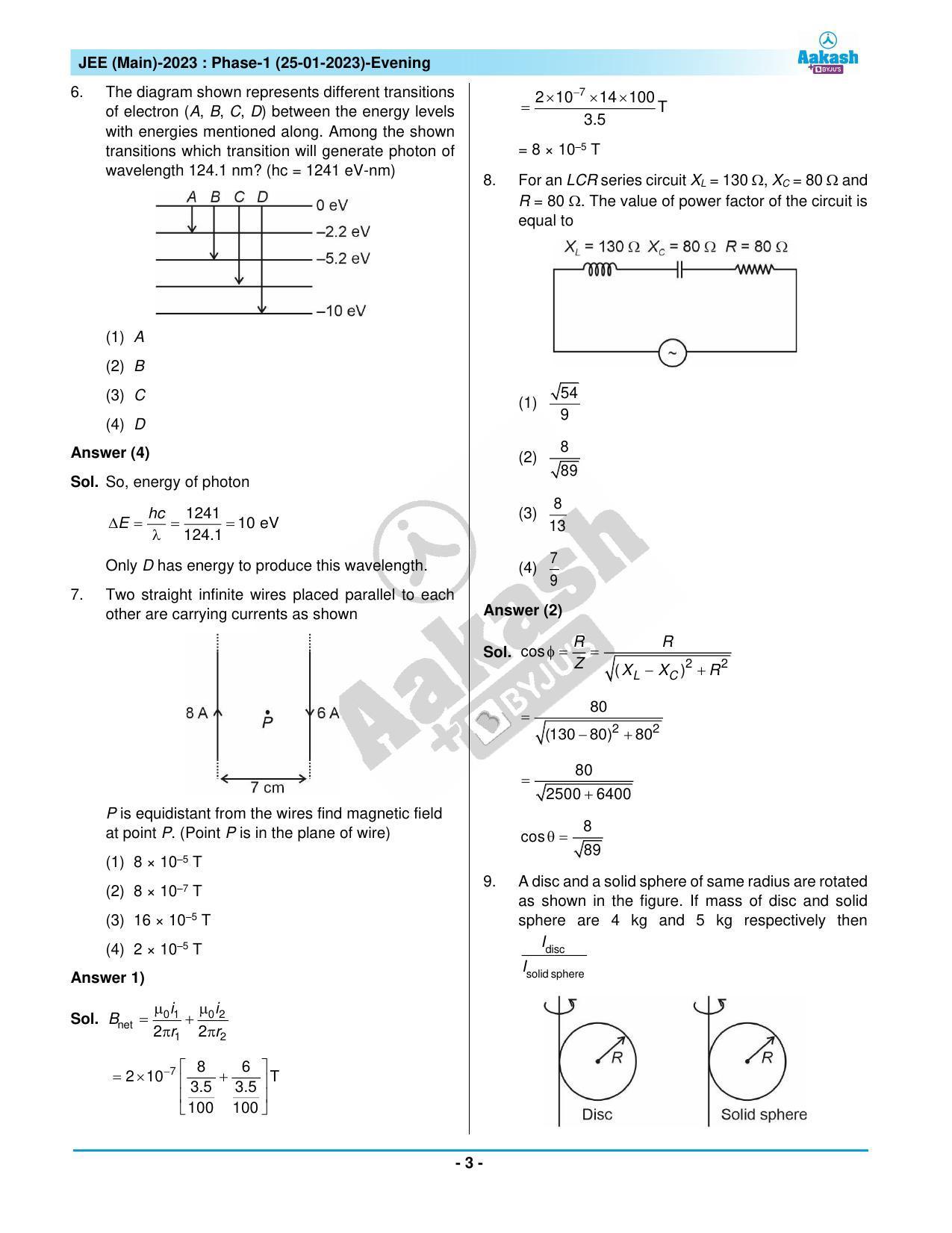 JEE Main 2023 January 25 Shift 2 (Evening) Paper with Solution (Aakash) - Page 3