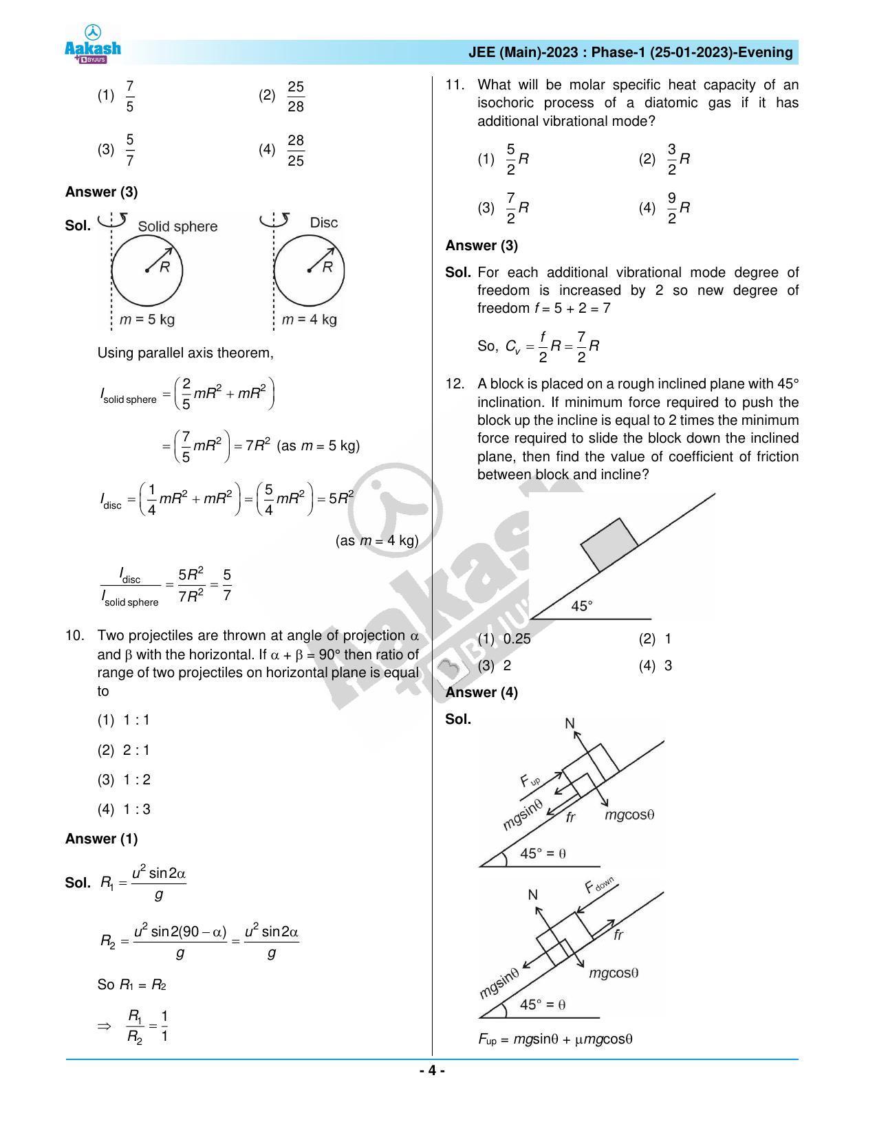 JEE Main 2023 January 25 Shift 2 (Evening) Paper with Solution (Aakash) - Page 4