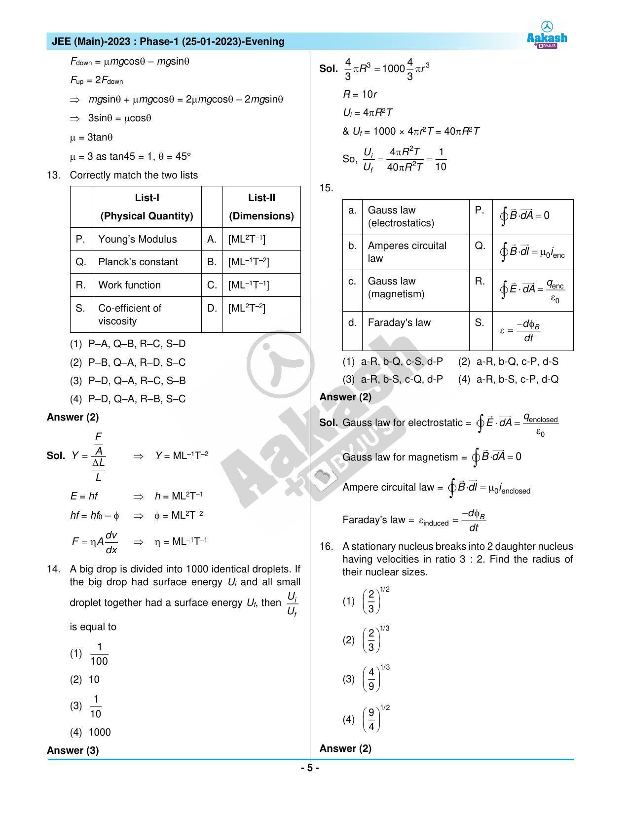 JEE Main 2023 January 25 Shift 2 (Evening) Paper with Solution (Aakash) - Page 5
