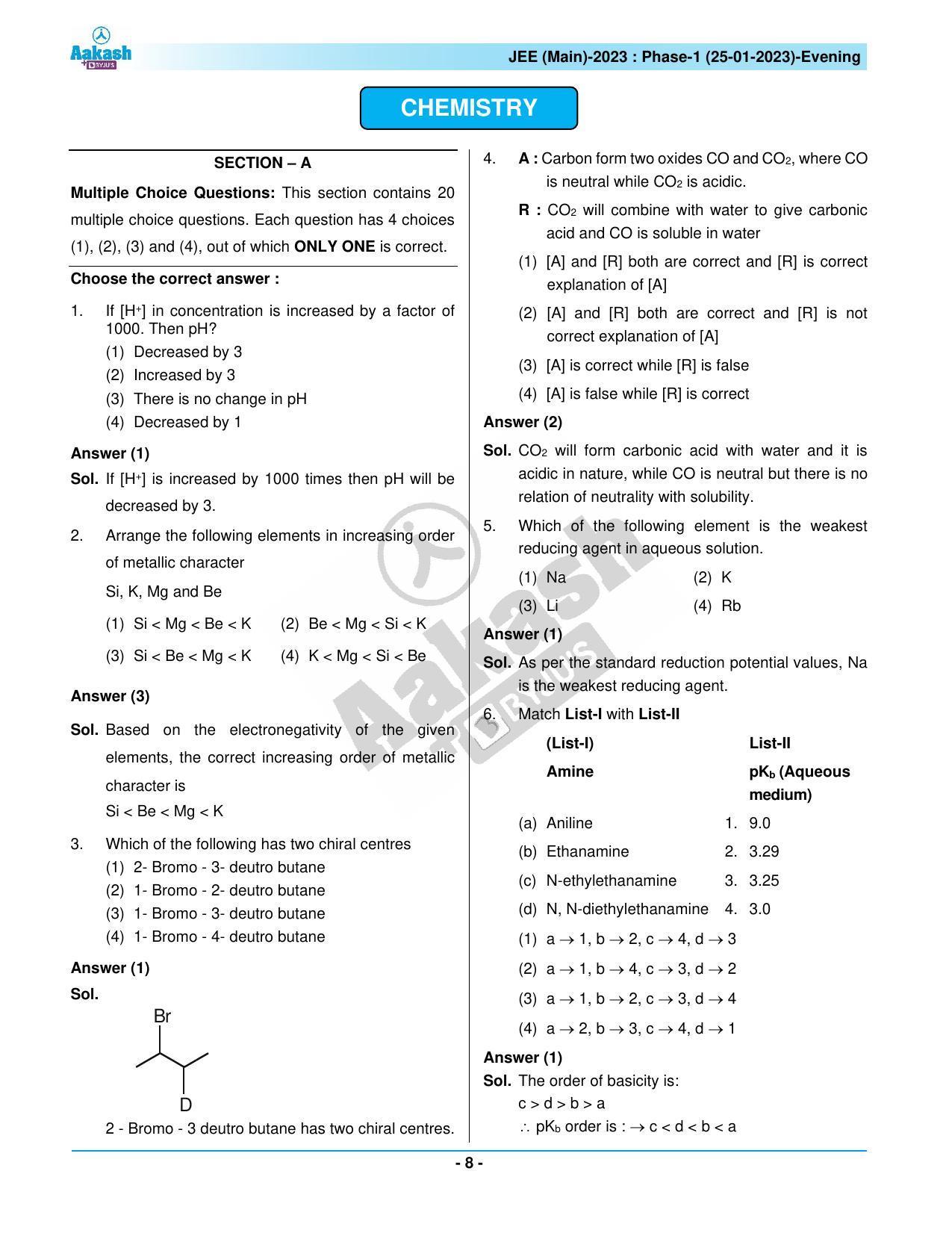 JEE Main 2023 January 25 Shift 2 (Evening) Paper with Solution (Aakash) - Page 8