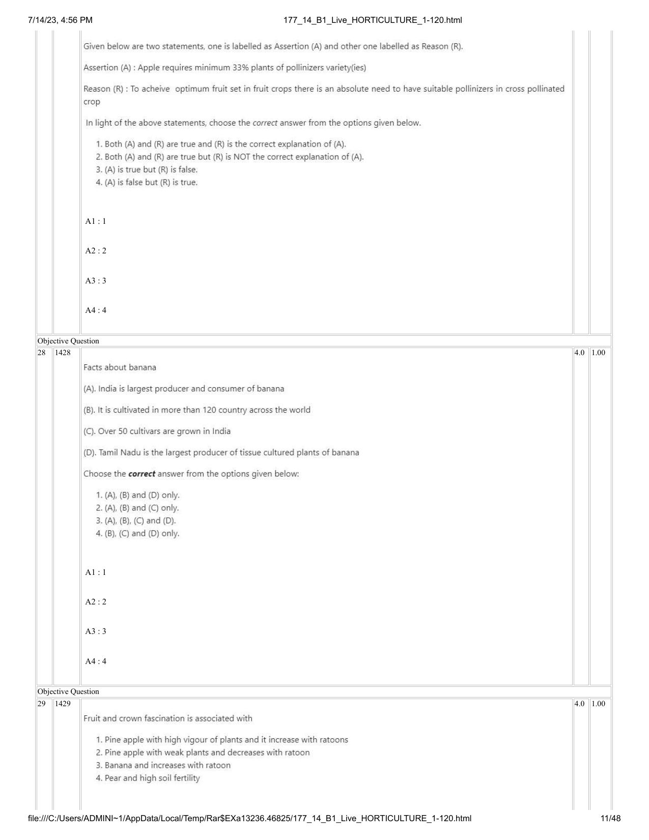 ICAR AIEEA PG 2023 HORTICULTURE Question Paper- 14 July 2023 - Page 11
