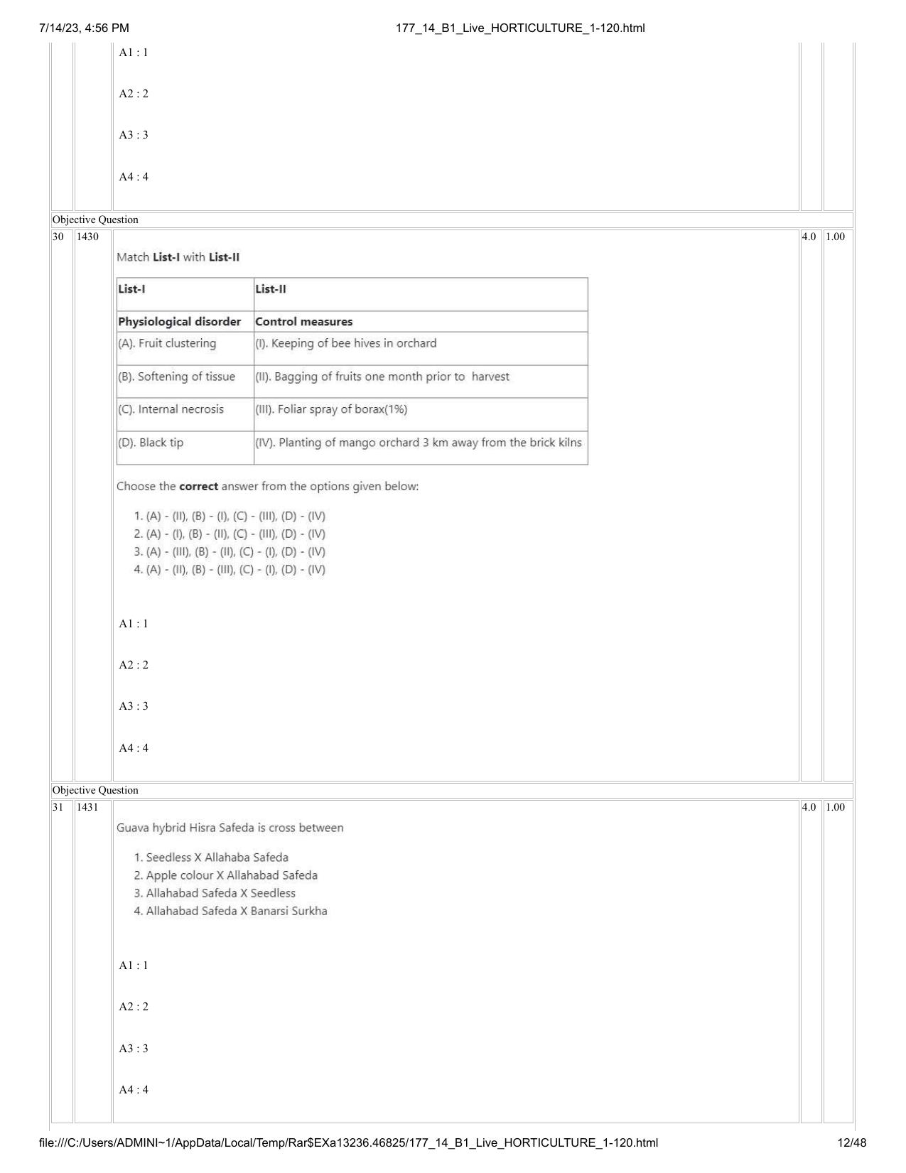 ICAR AIEEA PG 2023 HORTICULTURE Question Paper- 14 July 2023 - Page 12