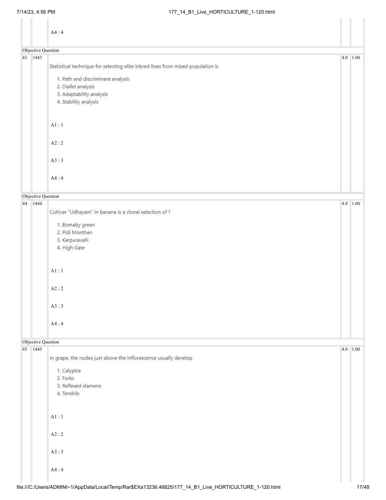 ICAR AIEEA PG 2023 HORTICULTURE Question Paper- 14 July 2023 - Page 17