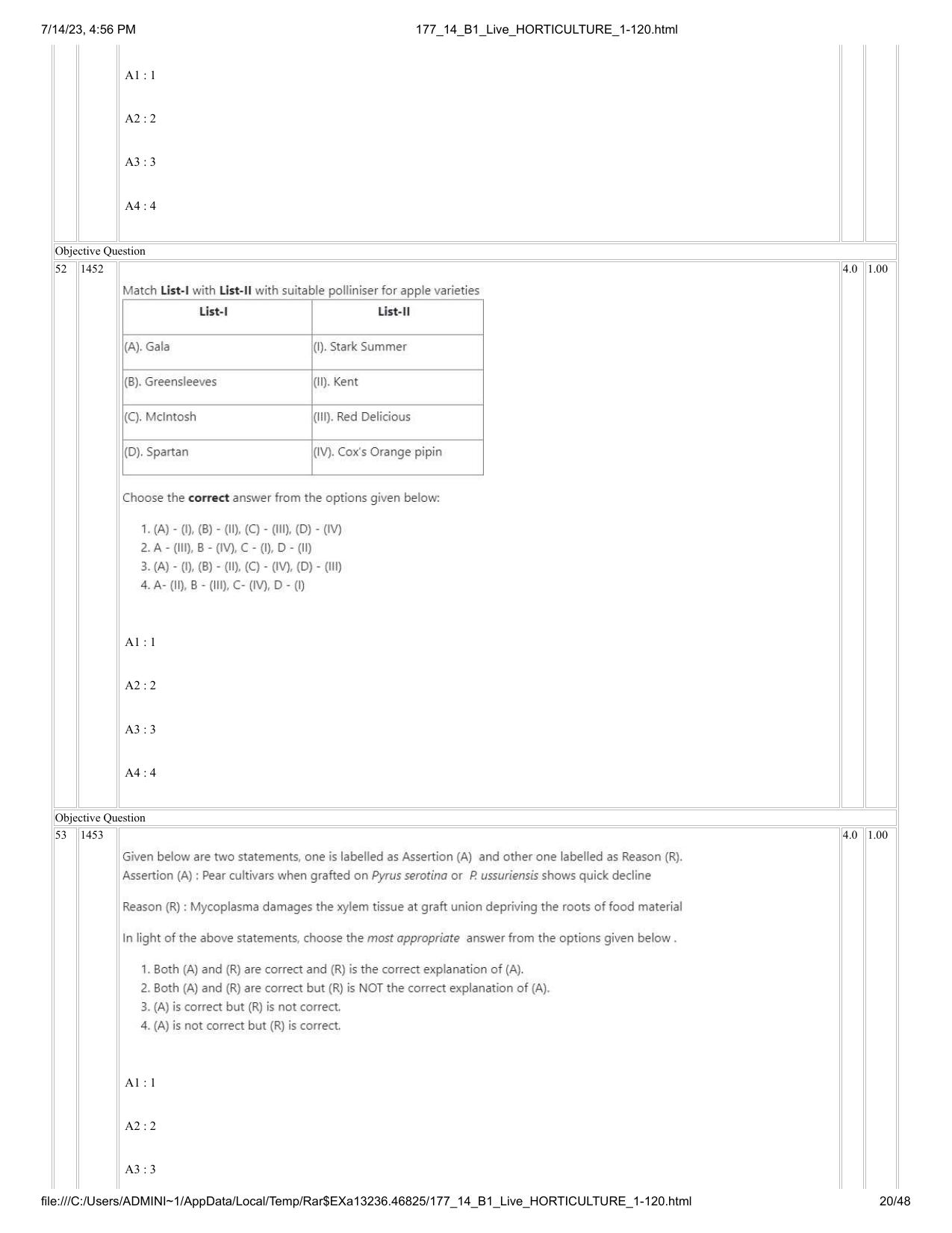ICAR AIEEA PG 2023 HORTICULTURE Question Paper- 14 July 2023 - Page 20