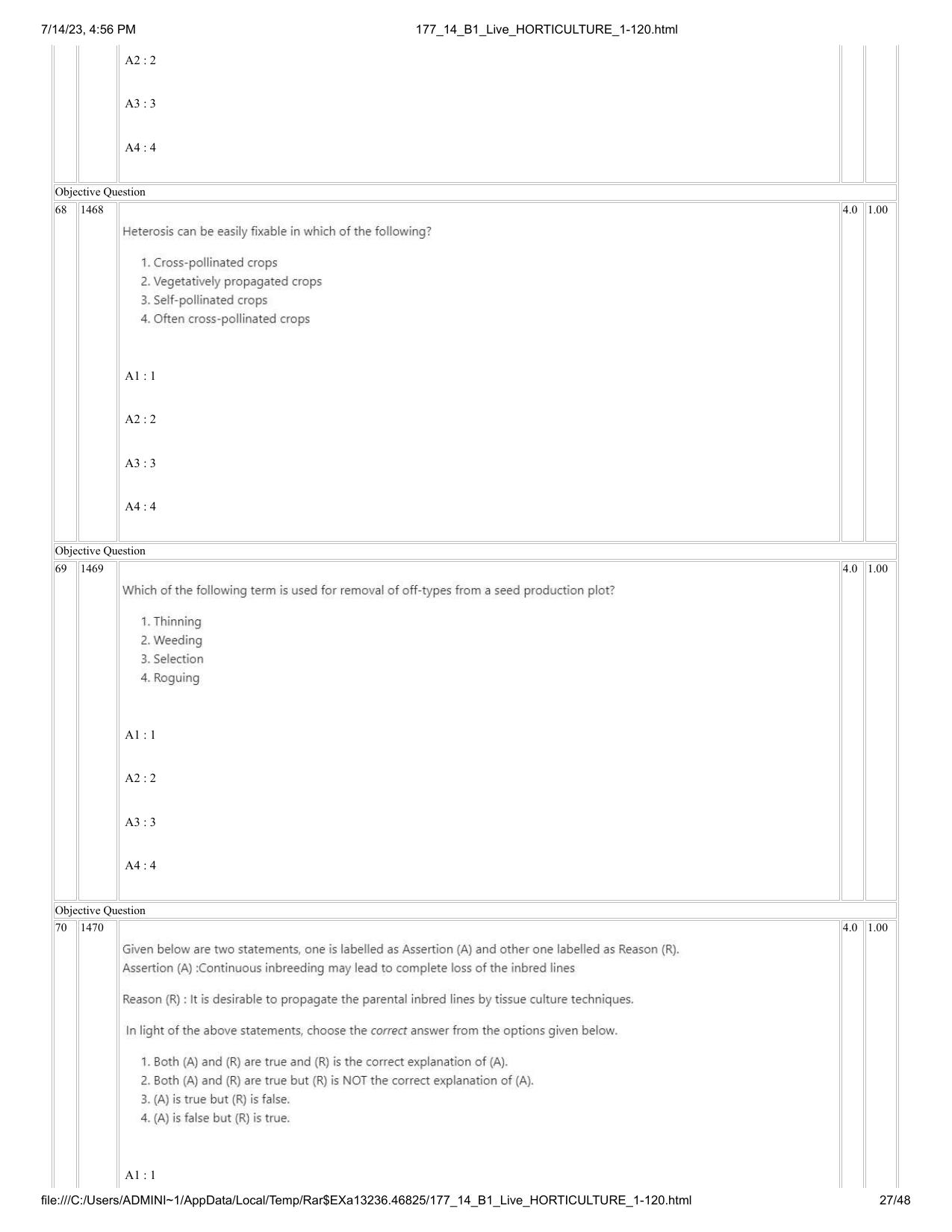 ICAR AIEEA PG 2023 HORTICULTURE Question Paper- 14 July 2023 - Page 27