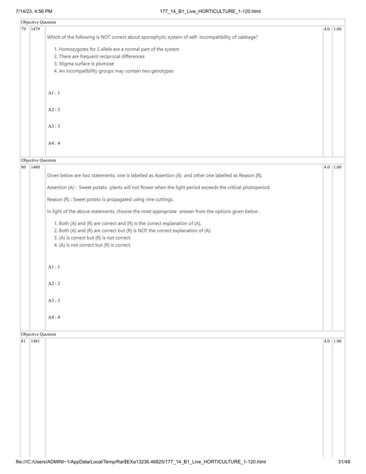 ICAR AIEEA PG 2023 HORTICULTURE Question Paper- 14 July 2023 - Page 31