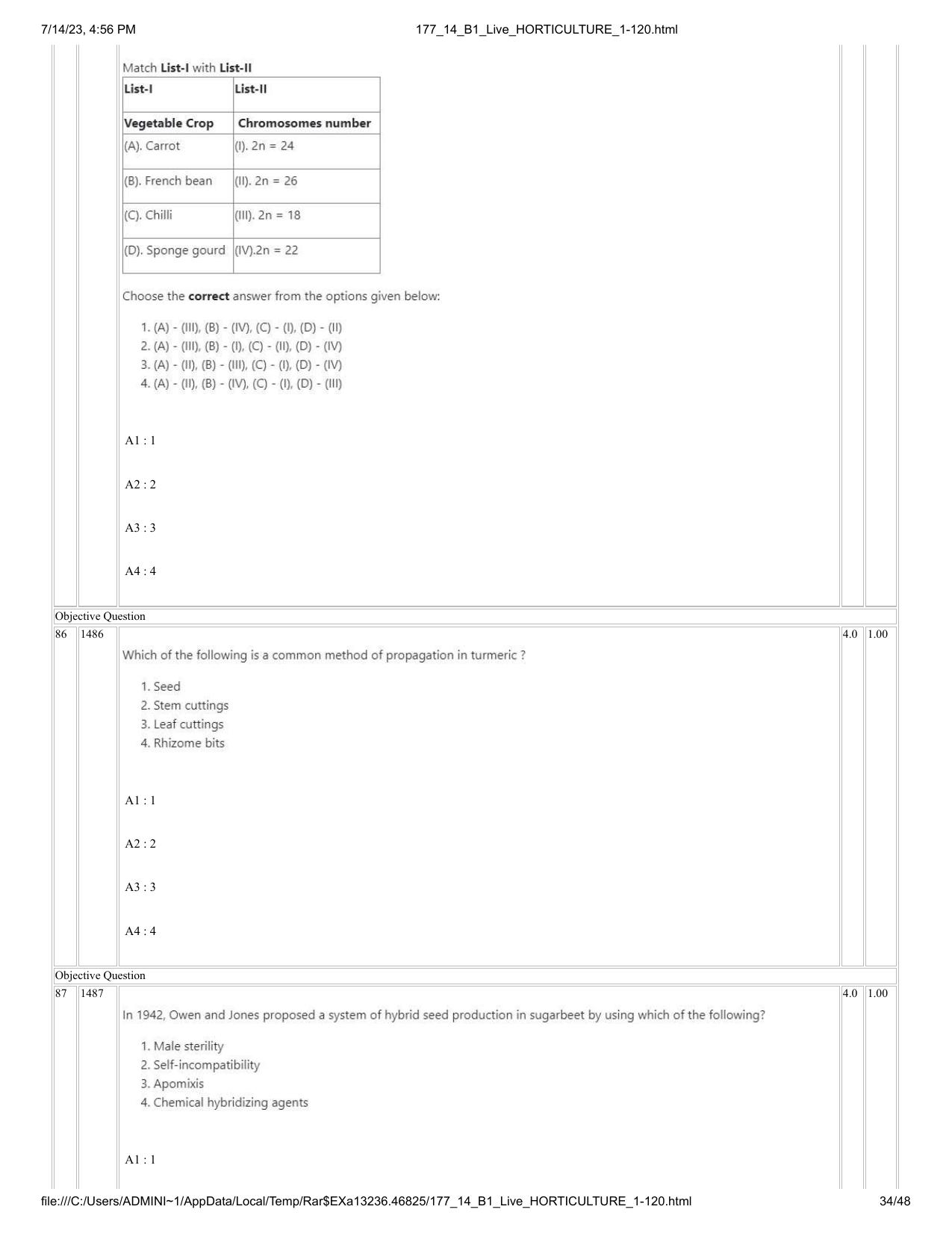 ICAR AIEEA PG 2023 HORTICULTURE Question Paper- 14 July 2023 - Page 34