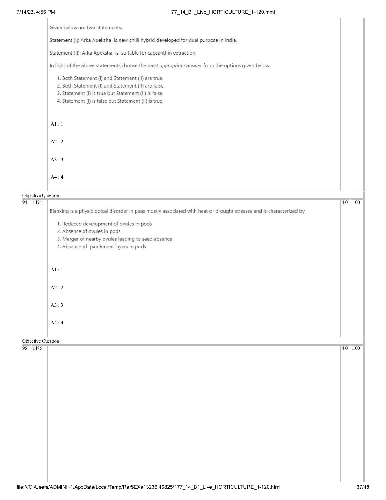 ICAR AIEEA PG 2023 HORTICULTURE Question Paper- 14 July 2023 - Page 37