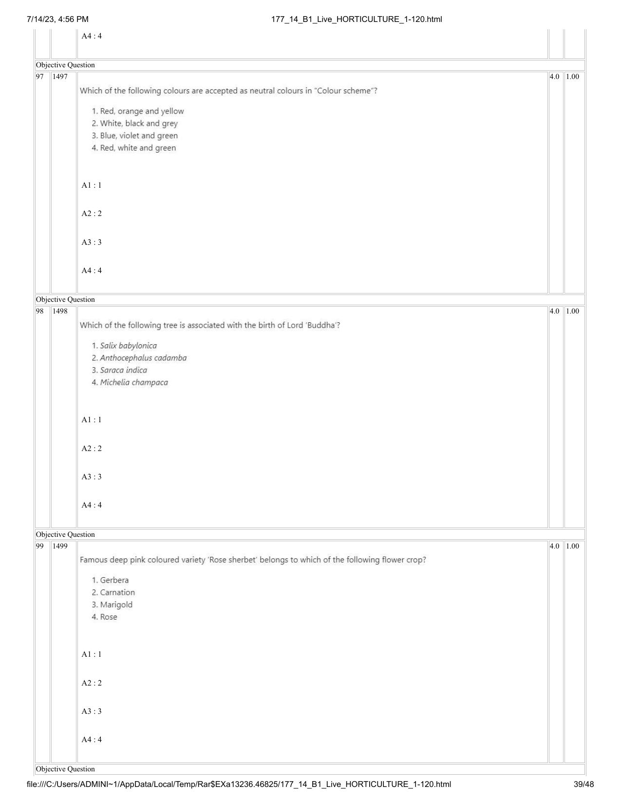 ICAR AIEEA PG 2023 HORTICULTURE Question Paper- 14 July 2023 - Page 39