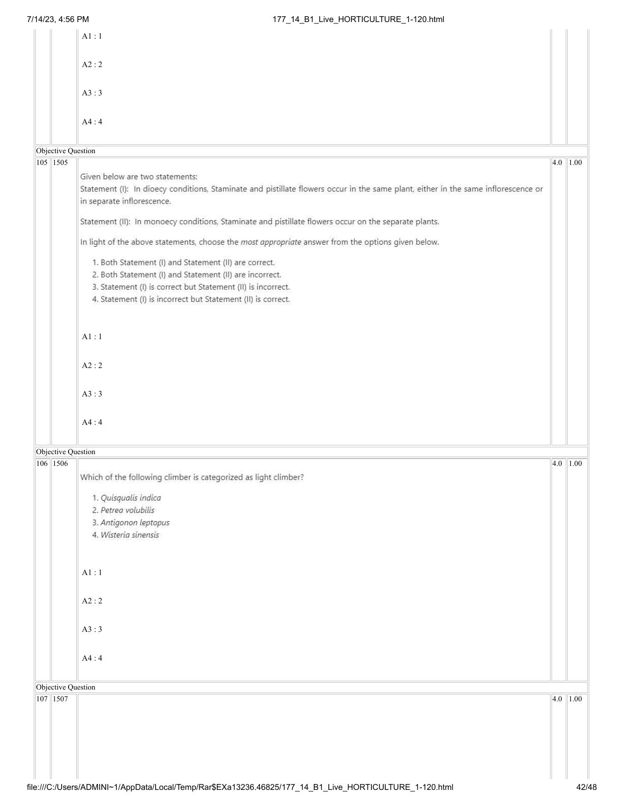 ICAR AIEEA PG 2023 HORTICULTURE Question Paper- 14 July 2023 - Page 42