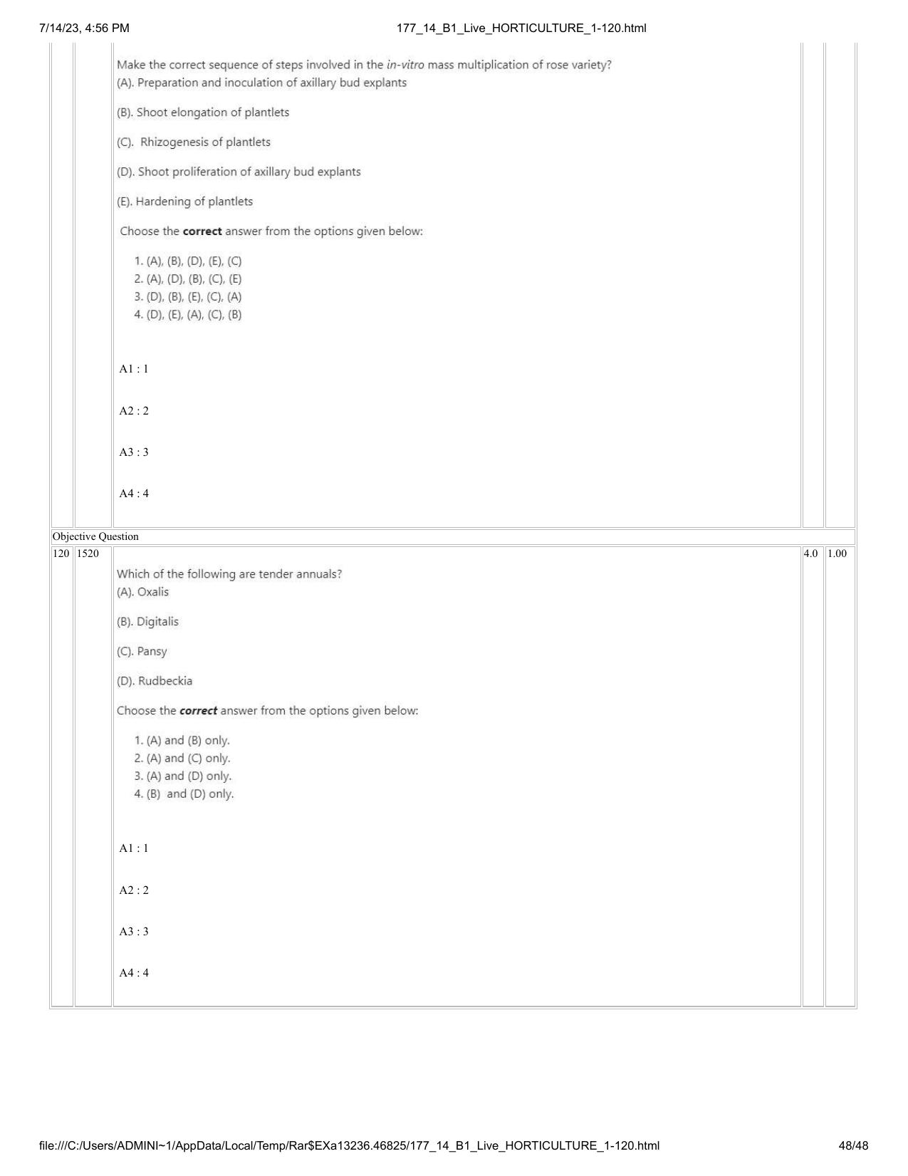 ICAR AIEEA PG 2023 HORTICULTURE Question Paper- 14 July 2023 - Page 48