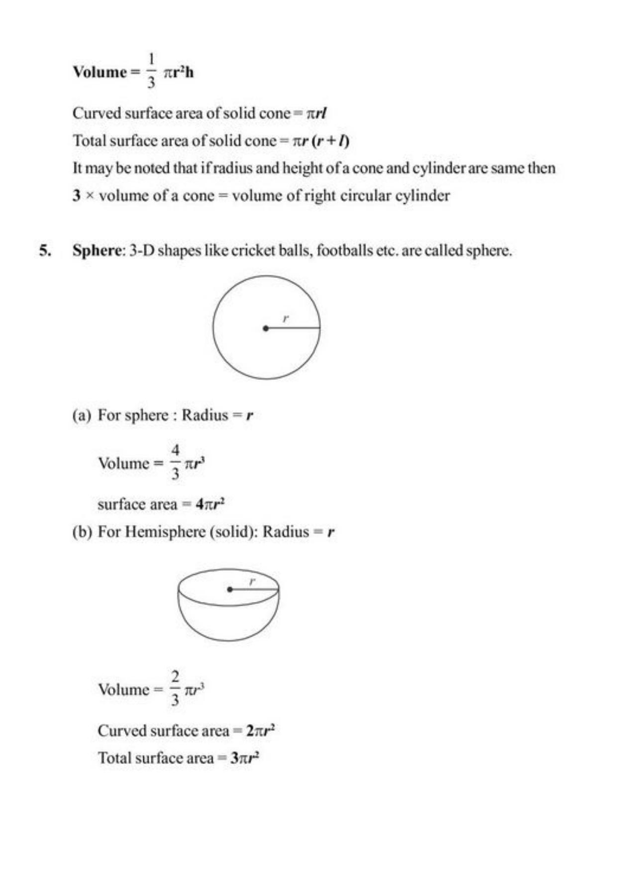 Class 10 Notes, Question & Practice Paper - Mathematics (Topic 13 : Surface Areas and Volumes) - Page 4