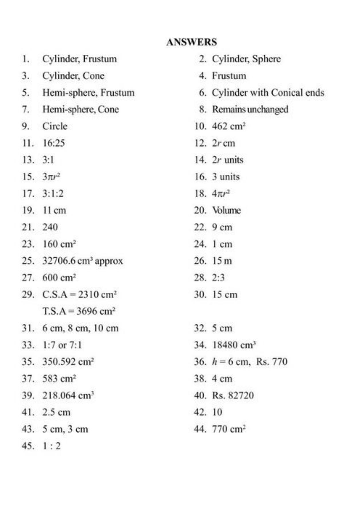 Class 10 Notes, Question & Practice Paper - Mathematics (Topic 13 : Surface Areas and Volumes) - Page 12