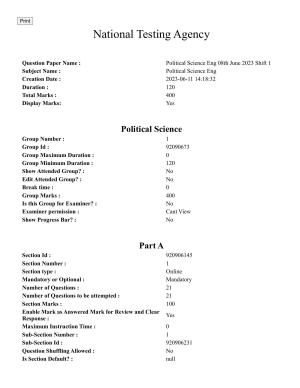 CUET PG 2023: HUQP18 – Political Science (Eng.)-Shift 1 (08-06-2023) Question Paper