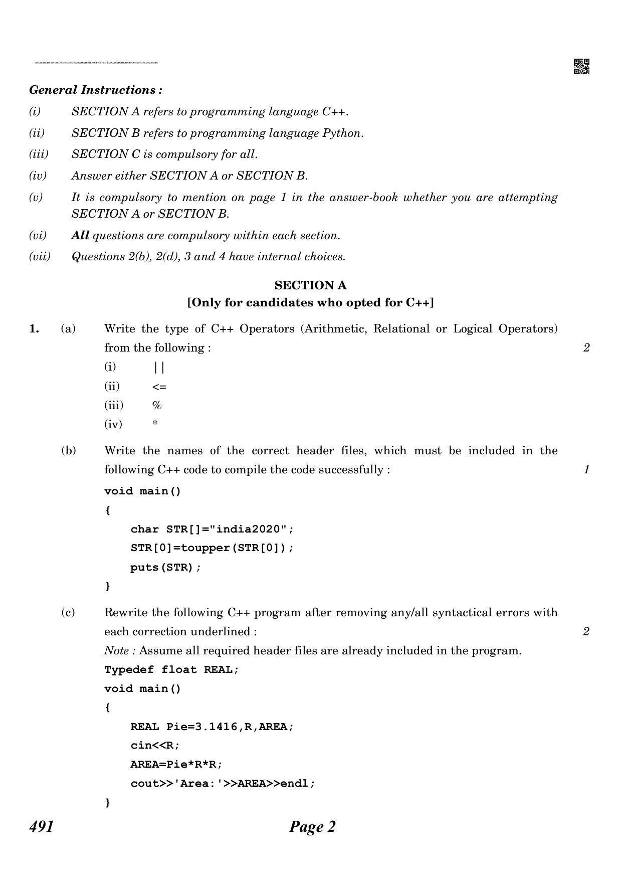 CBSE Class 12 QP_283_computer_science_old 2021 Compartment Question Paper - Page 2