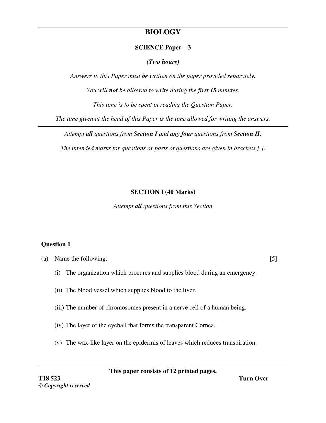 ISC Class 12 2018 Science Paper III Question Paper - Page 1
