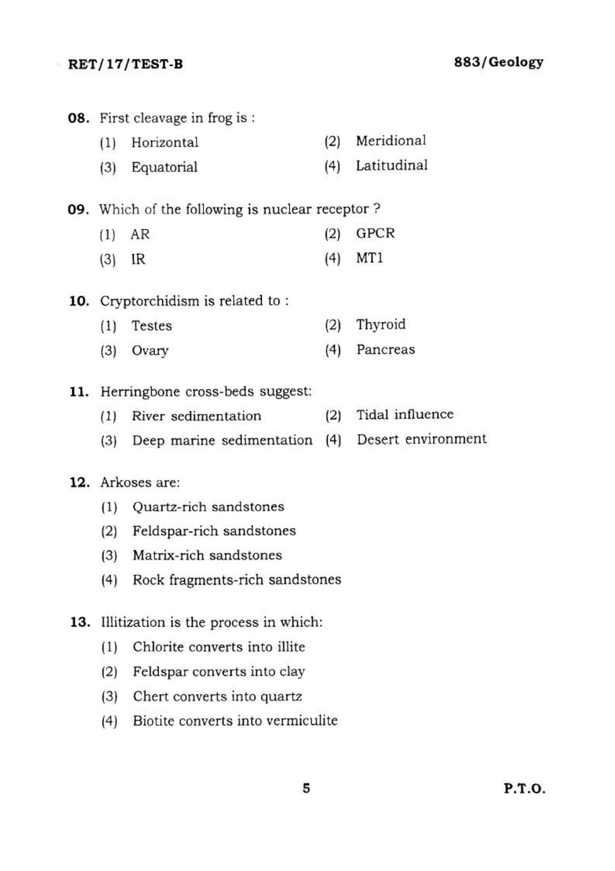 BHU RET GEOLOGY 2017 Question Paper - Page 6