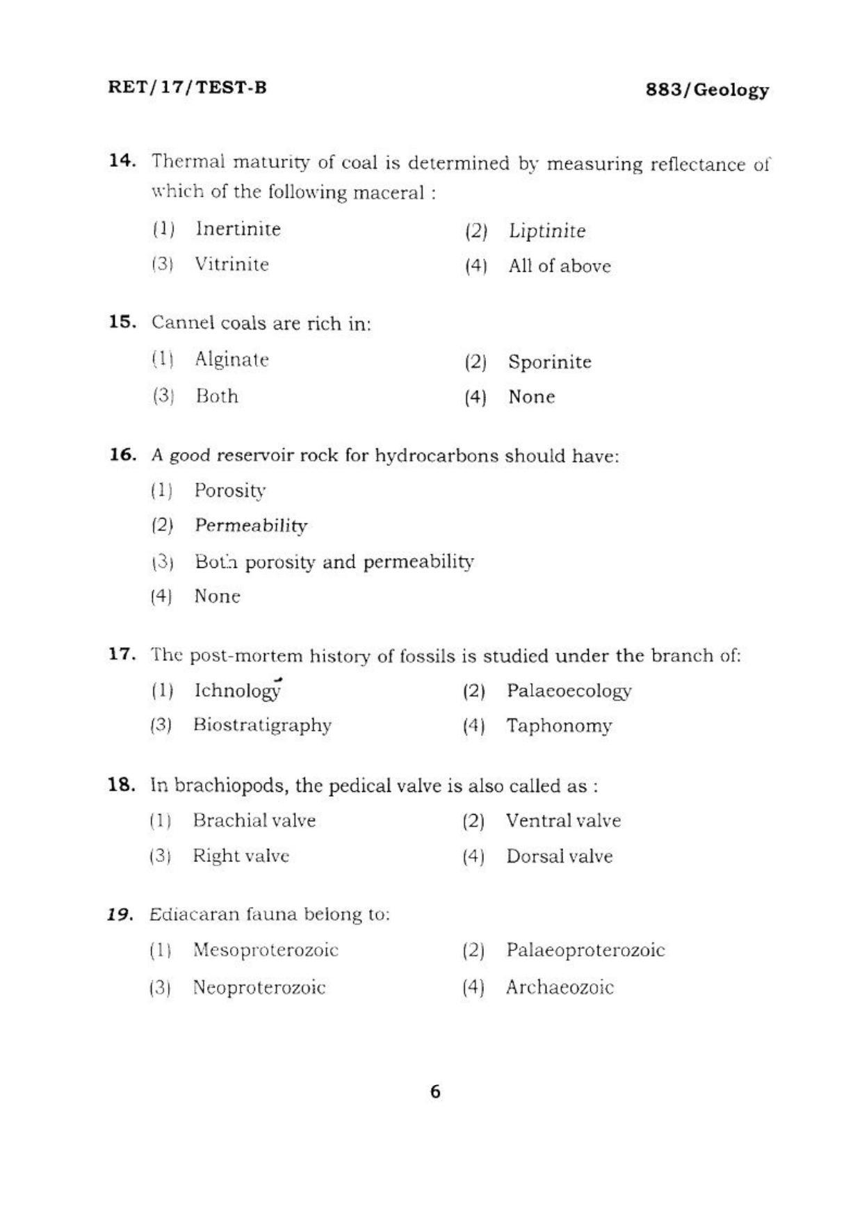BHU RET GEOLOGY 2017 Question Paper - Page 7