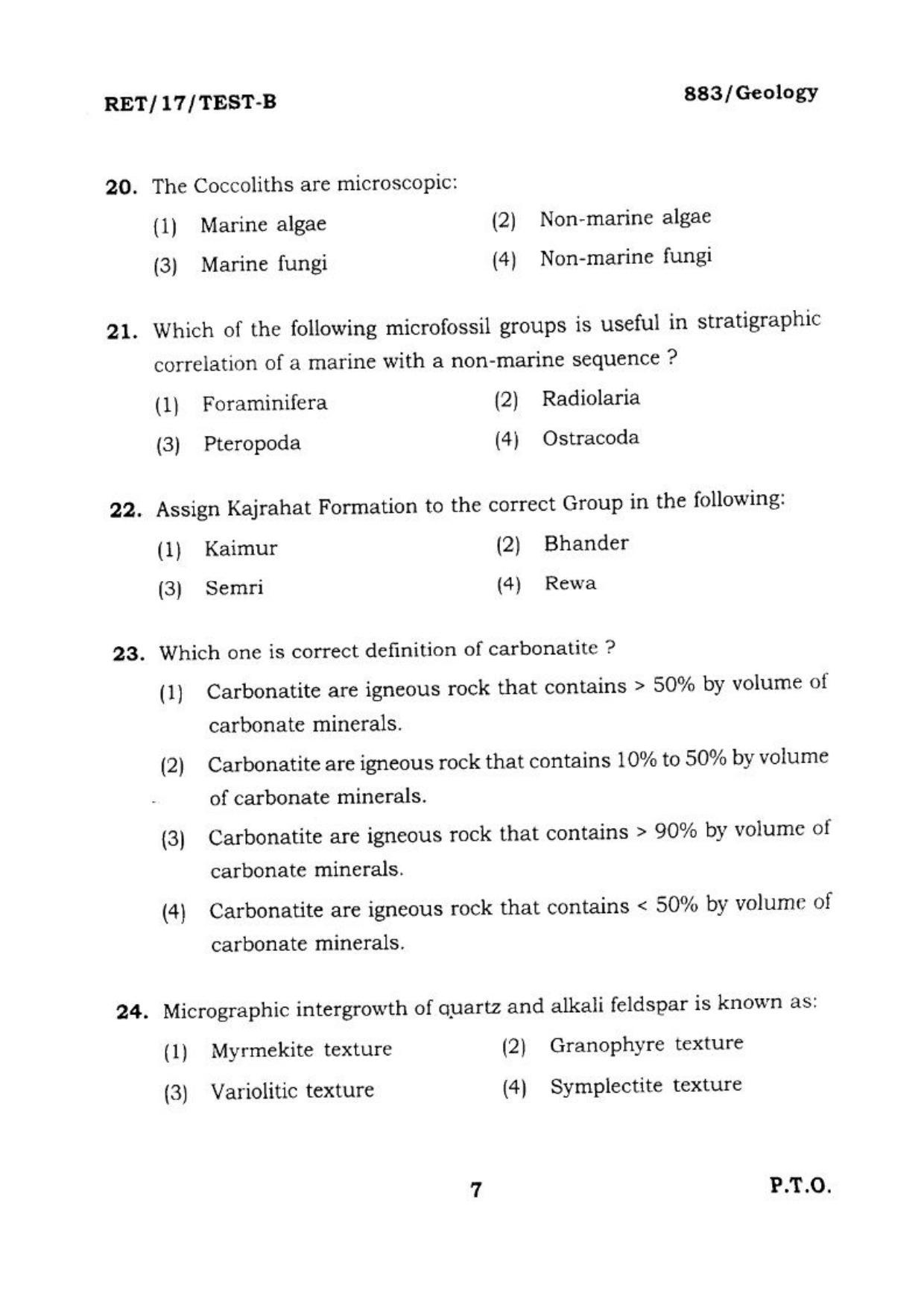 BHU RET GEOLOGY 2017 Question Paper - Page 8