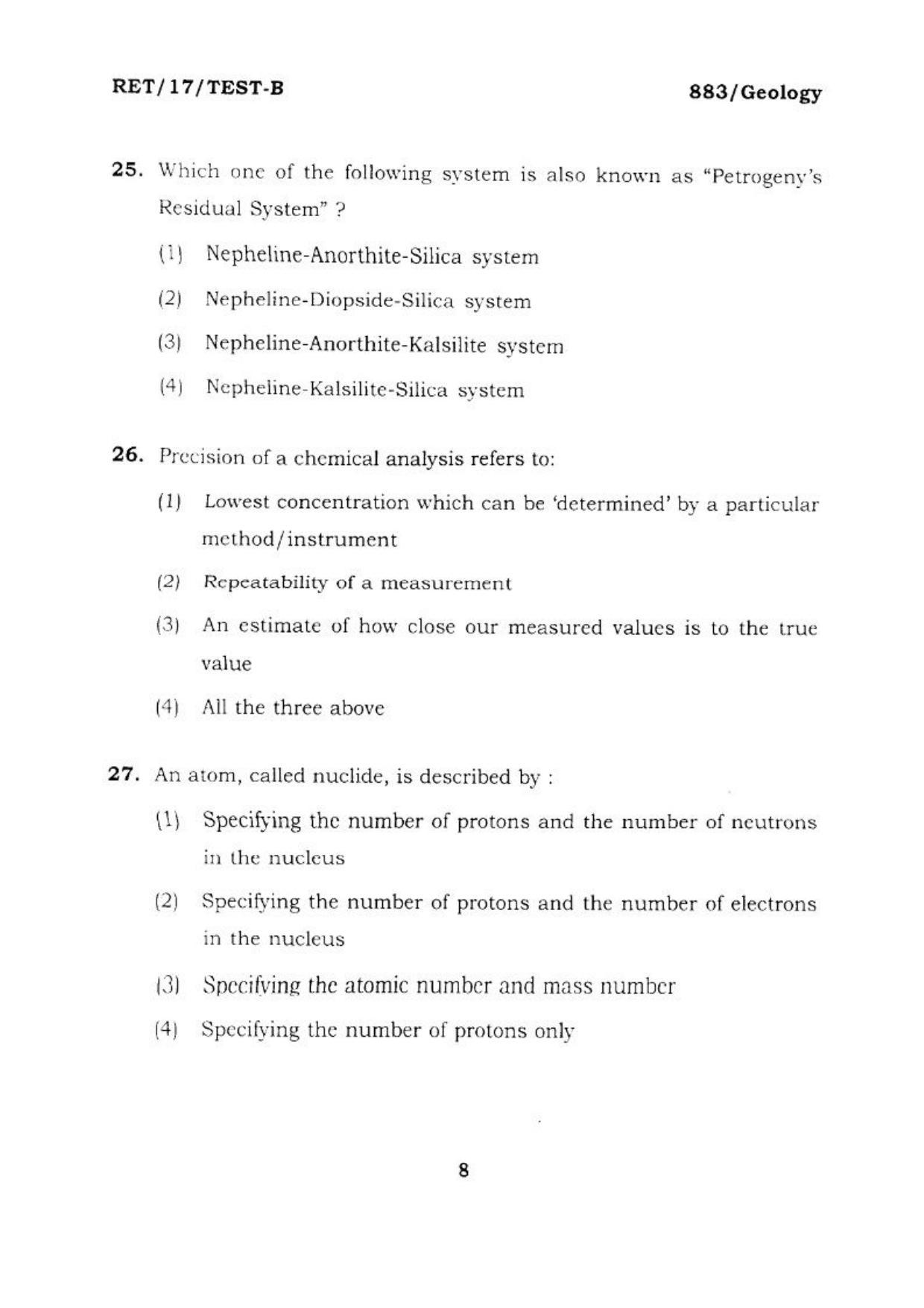 BHU RET GEOLOGY 2017 Question Paper - Page 9