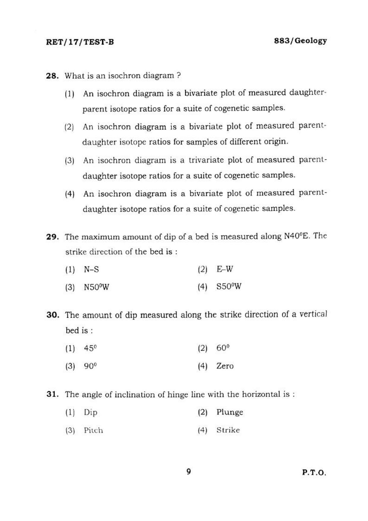 BHU RET GEOLOGY 2017 Question Paper - Page 10