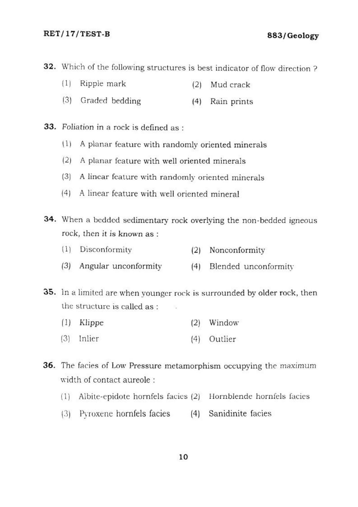 BHU RET GEOLOGY 2017 Question Paper - Page 11