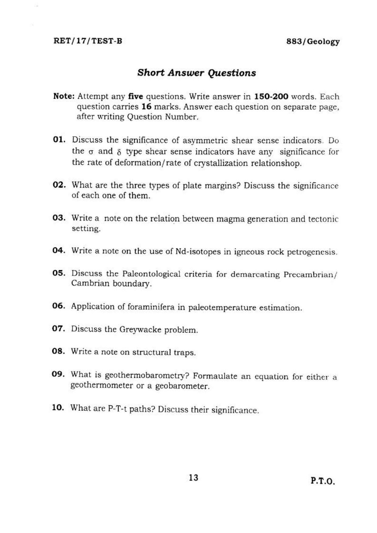 BHU RET GEOLOGY 2017 Question Paper - Page 14