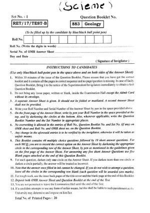 BHU RET GEOLOGY 2017 Question Paper