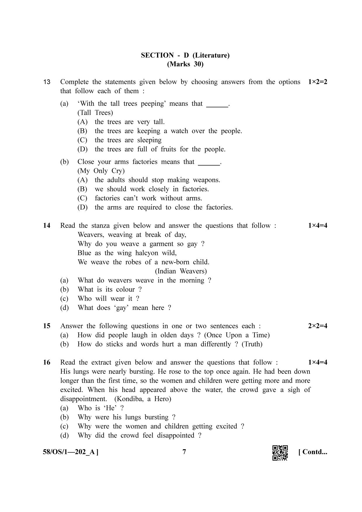 NIOS April 2019 Class 10 English (SET A) Question Paper - Page 7